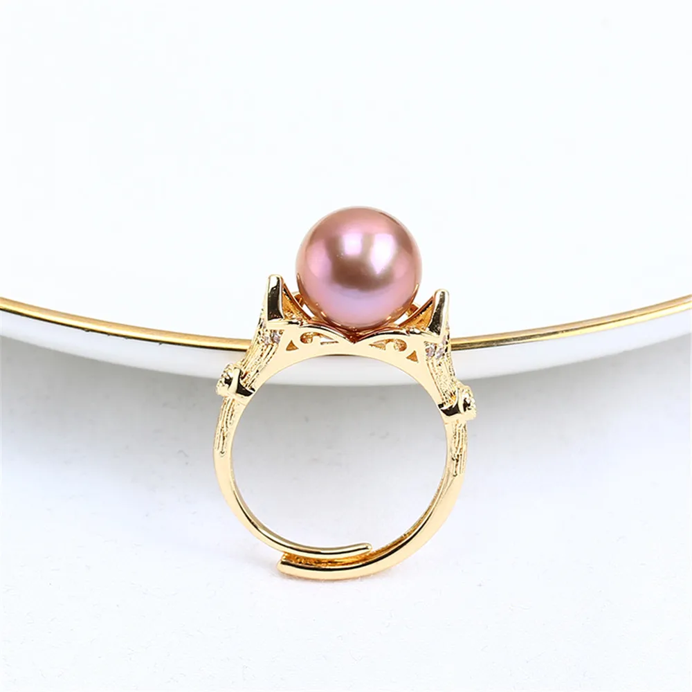 

Domestic 14k gold plating color preservation ring zircon pearl empty bracket adjustable DIY accessories for women