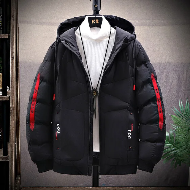 New Warm Thick Men Parka Jackets Winter Casual Mens Outwear Coats Patchwork Hooded Male Windbreaker Cotton Padded Black Jacket