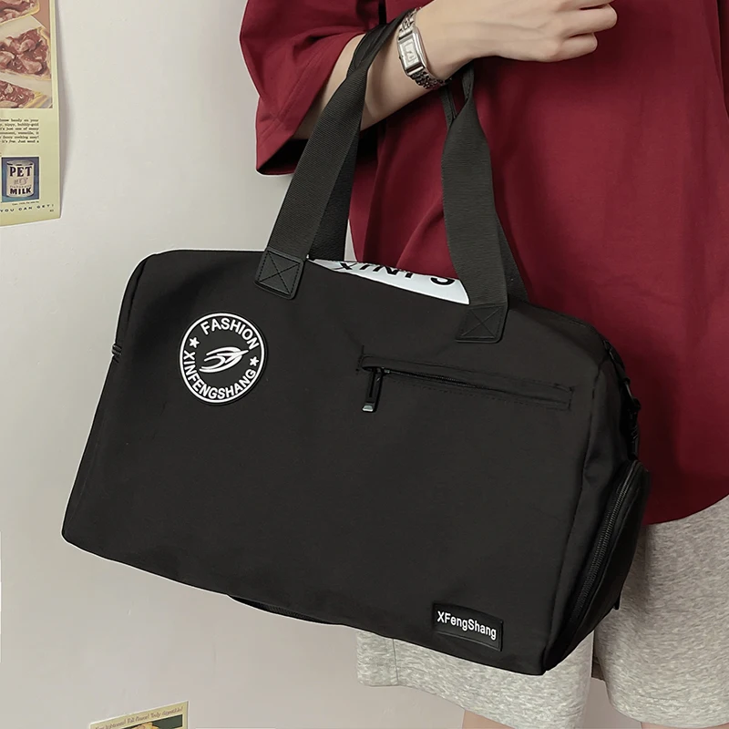 

Lovers' Black Camp Shoulder Bag Multi Pocket Sweethearts Travel Crossbody Bags Eco-friendly Portable Nylon Unisex Boston Handbag