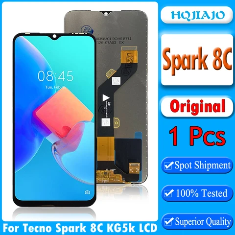 6,6 "Оригинальный ЖК-дисплей для Tecno Spark 8C, сенсорный экран в сборе, дигитайзер для KG5K KG5J KG5N, запчасти для ремонта ЖК-дисплея