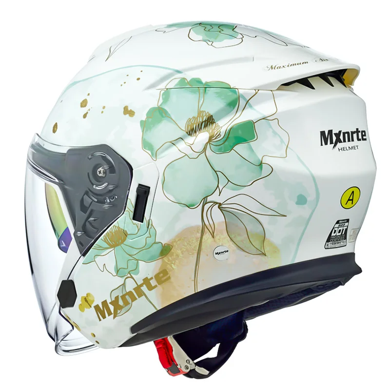 DOT Approved Mxnrte Green Lotus Pond Helmet Unisex Double Lens Half Summer Off-Road Safety Motorcycle Casco Casque