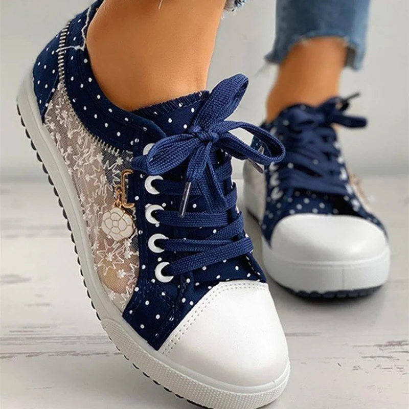 Women Sneakers Shoes 2023 Fashion Summer Casual Shoes Cutouts Lace Canvas Hollow Breathable Platform Flat Shoes