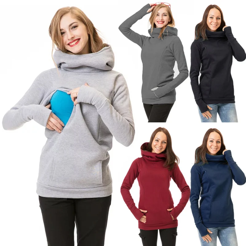 

Women Nursing Pregnant Maternity Long Sleeve Tops Hooded Sweatshirt Solid Color Hoodie Women NOV99