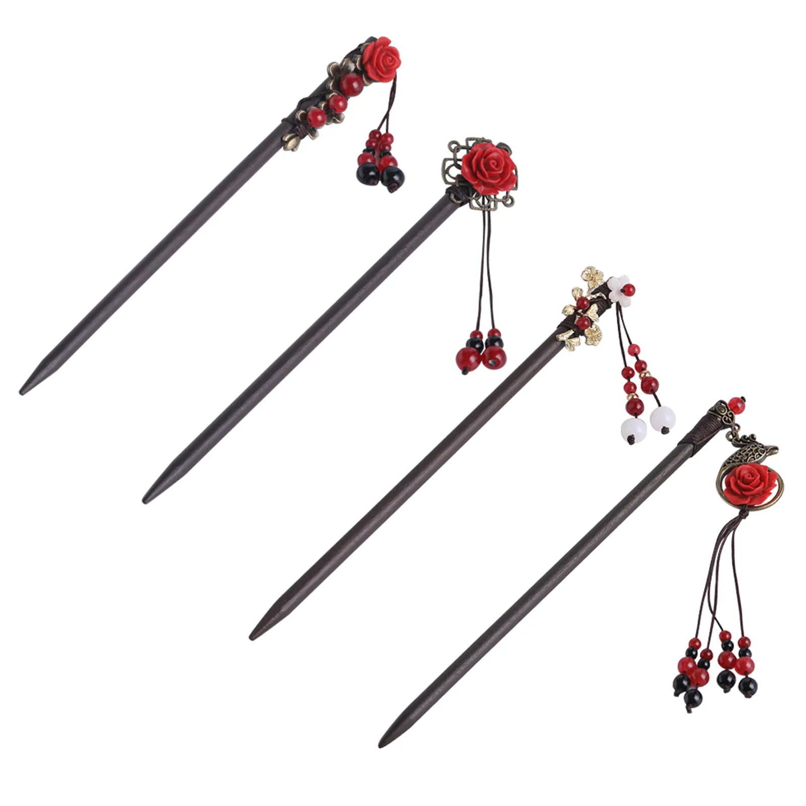 

Заколки для волос для женщин деревянная заколка, прочные, винтажные, с кисточками, 4 шт. в наборе