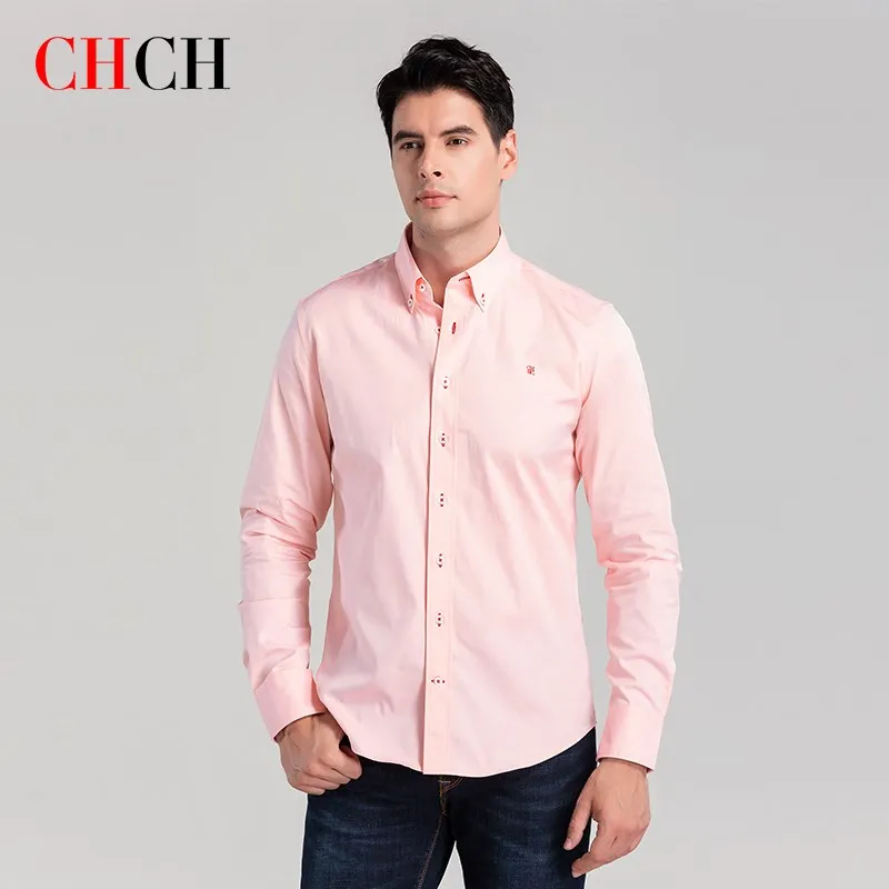 

CHCH 2023 New Fashion Shirt 100% Cotton Long Sleeve Solid Slim Fit Male Social Casual Business White Shirts High Quality