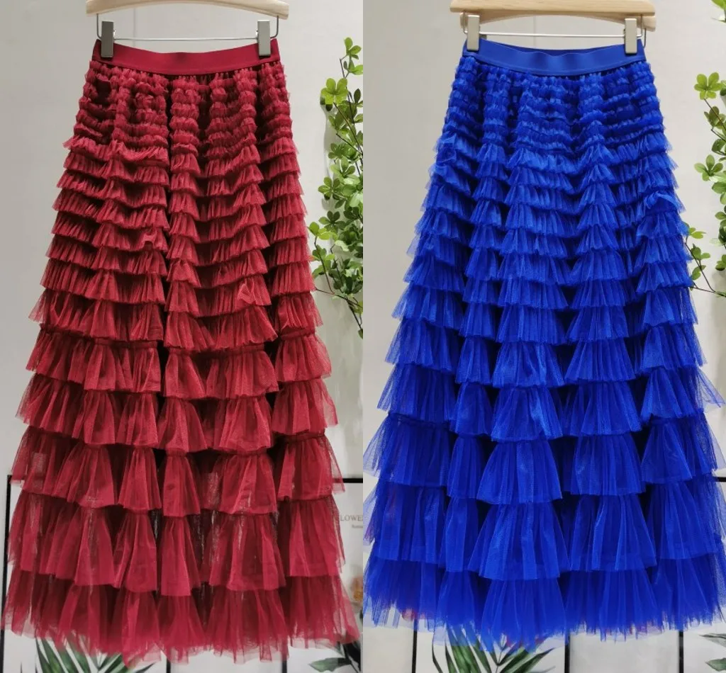 Женская многослойная юбка из тюля Черное длинное Сетчатое платье принцессы с