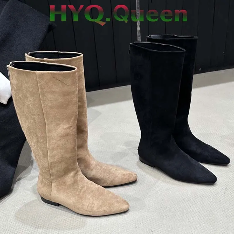 

Женские сапоги до колена, на плоской подошве, с молнией