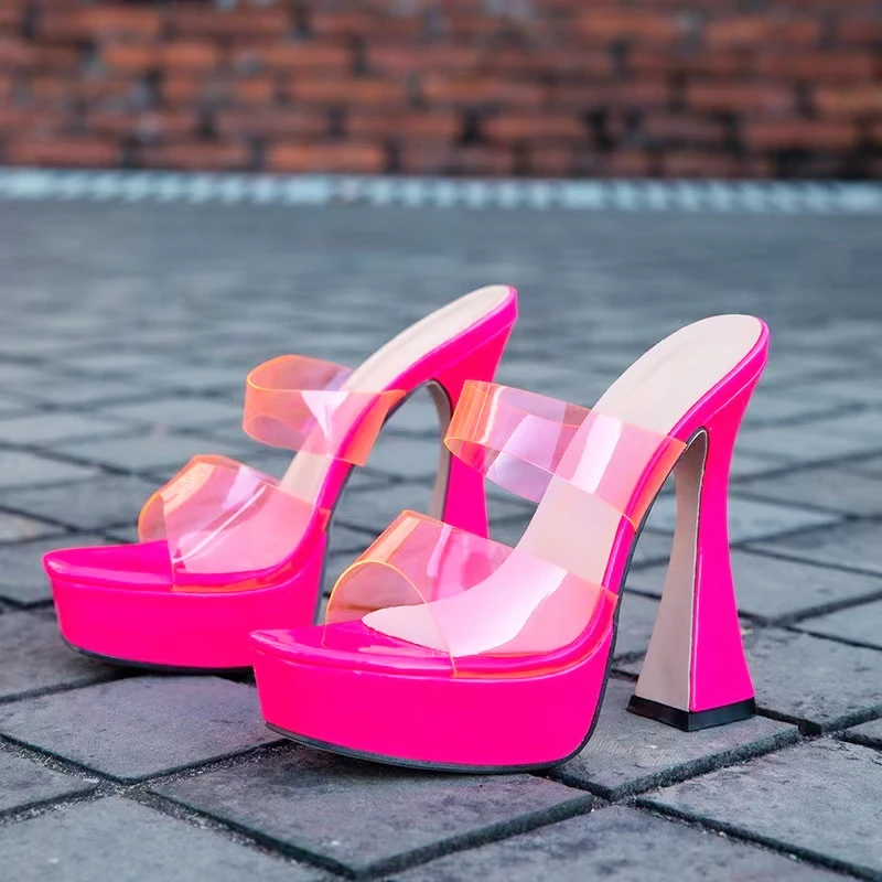 

2022 Summer Women Sandals Platform Shoes Pumps Slip-On Super High Heel Sexy Woman Mules Shoes Zapatos Mujer Dropship Size 36-43