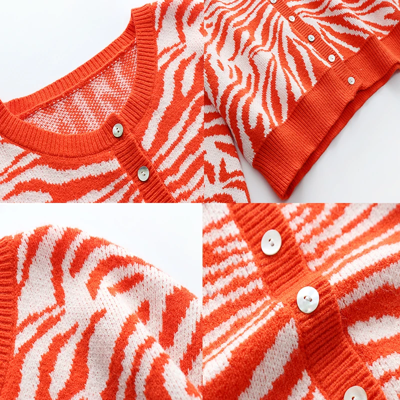 Женский трикотажный кардиган в полоску с V-образным вырезом и длинным рукавом -