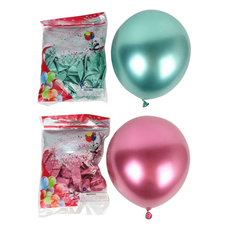 

100Pcs 10 Inch Metallic Latex Balloons Thick Chrome Glossy Metal Pearl Balloon Globos, 50 Pcs Green & 50Pcs Red