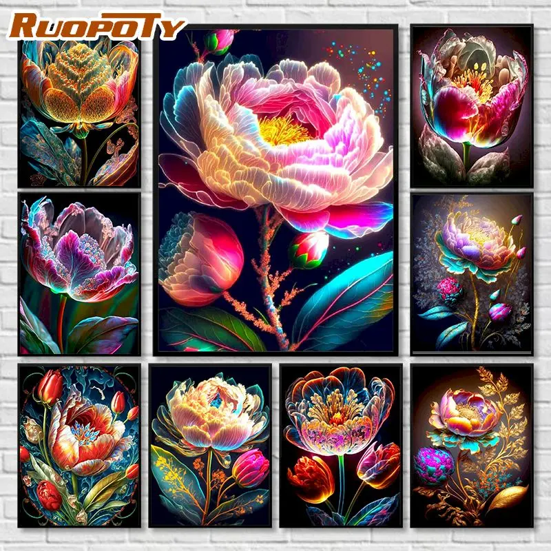 

RUOPOTY Diamond Painting 5D DIY Full Square Diamond Mosaic Embroidery Magic Flowers Needlework Wall Art Home Decor