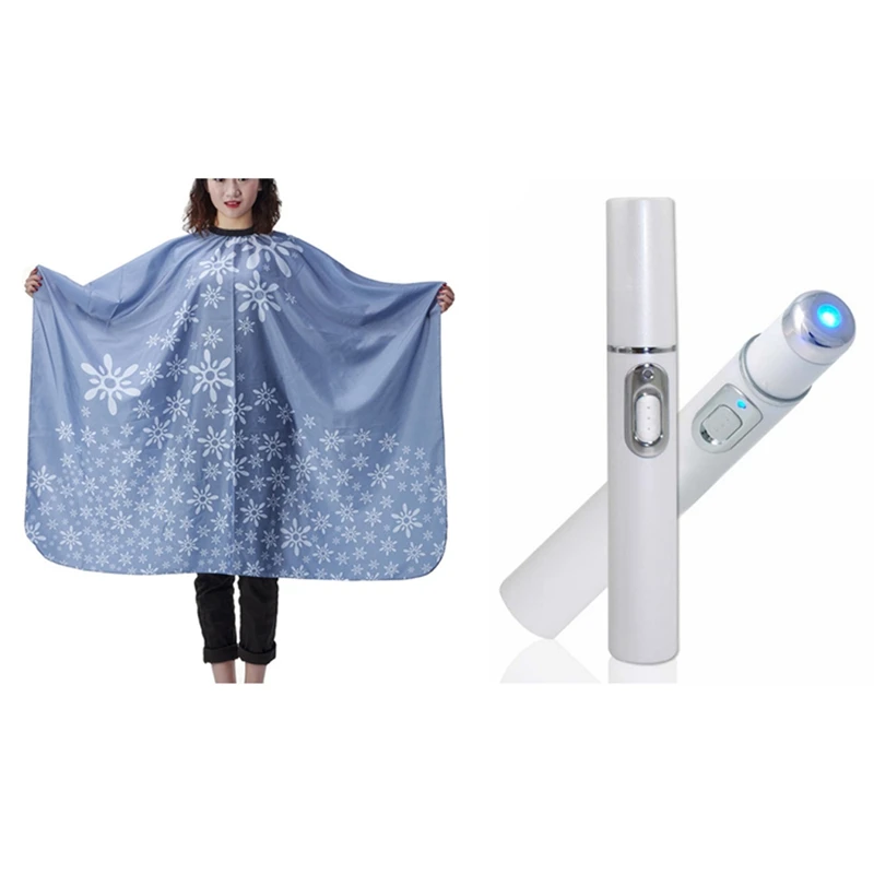 

1 Pcs Blue Light Therapy Acne Pen Wrinkle Removal Beauty Device & 1 Pcs Gray Salon Hair Styling Cape