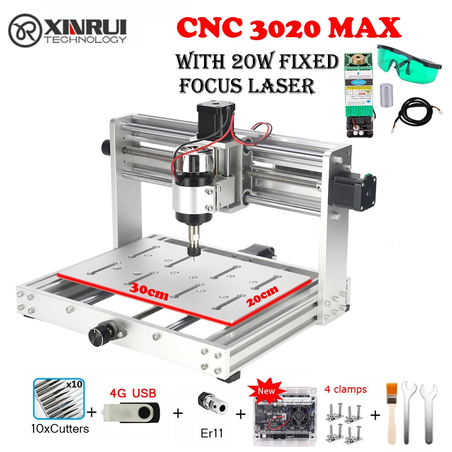 

CNC 3020 Pro MAX With 20w Fixed Focus Laser Engraving Machine 3Axis Milling DIY For Wood Acrylic Carve