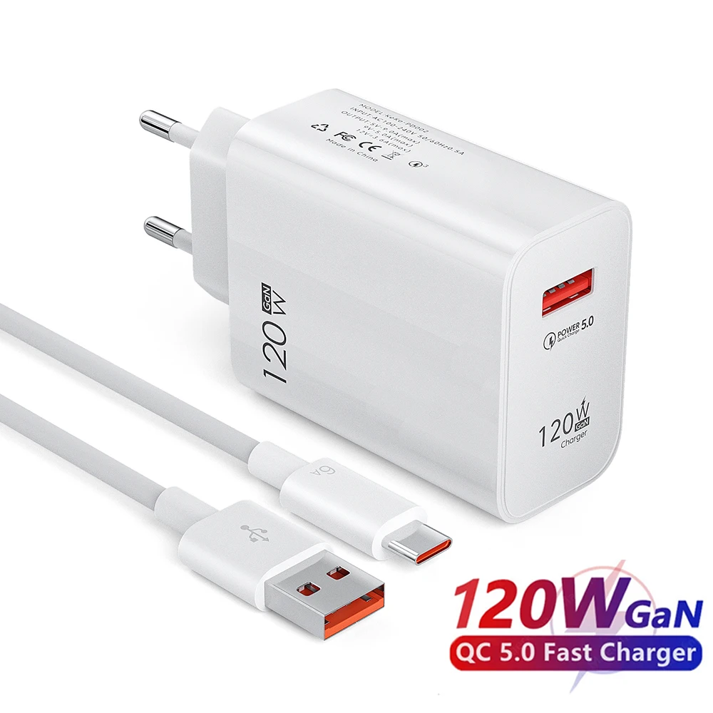 

AEE312 Wholesale 2pcs 120W Fast Charger For iPhone Xiaomi 12 Pro Samsung Huawei GaN USB Charger Quick Adapter EU/US/UK Plug