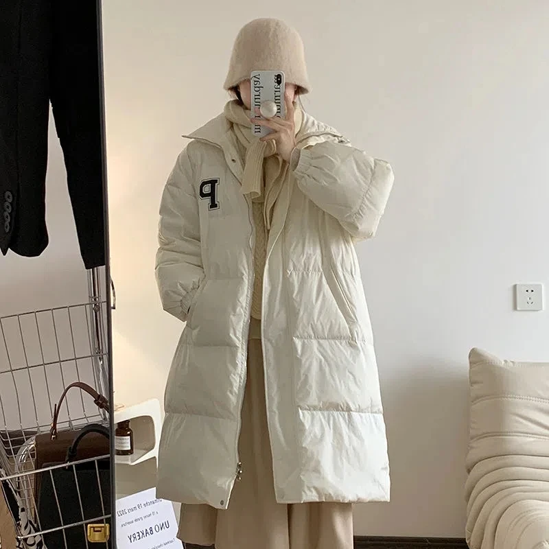 2022 Winter Women's Long Cotton Shirt South Korea Fashion Over Knee Thickened Coat Loose Casual Stand Collar Down Coat