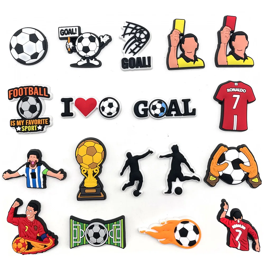 

1pc Cartoon Football Star Series PVC JIBZ Croc Charms Fit Clog Sandals Gardern Shoe Decoration Accessories Kids Party Gift