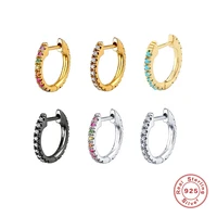 aide 925 sterling silver rainbow zircons pave setting hoop earrings for women luxurious 10mm circle huggies piercing earring 1pc