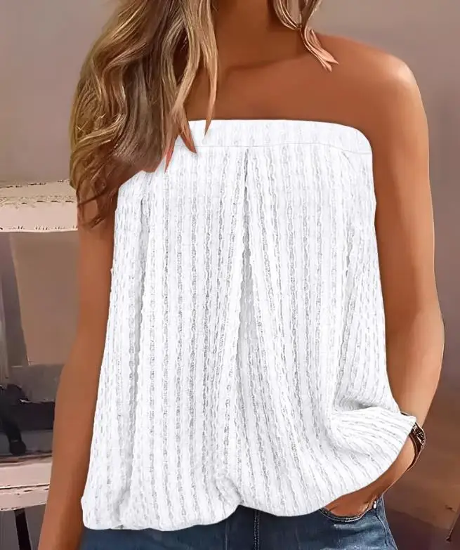 

Tops for Women 2023 Summer Fashion Vacation Ruched Bandeau Textured Casual Sleeveless Tank Top Female Basics Vest Blouse Clothes