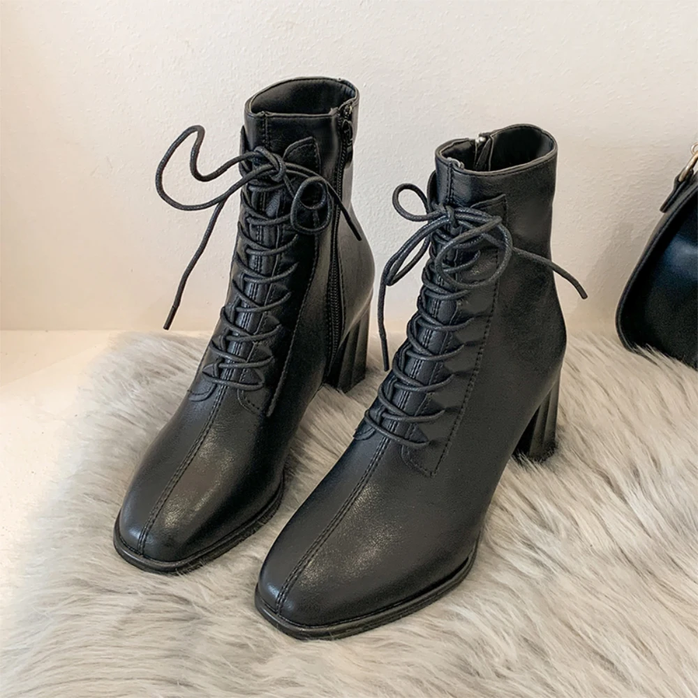 High-heeled ankle boots women's 2023 all-matching single boots thin thin mid-heel thick heel women's shoes Martin boots