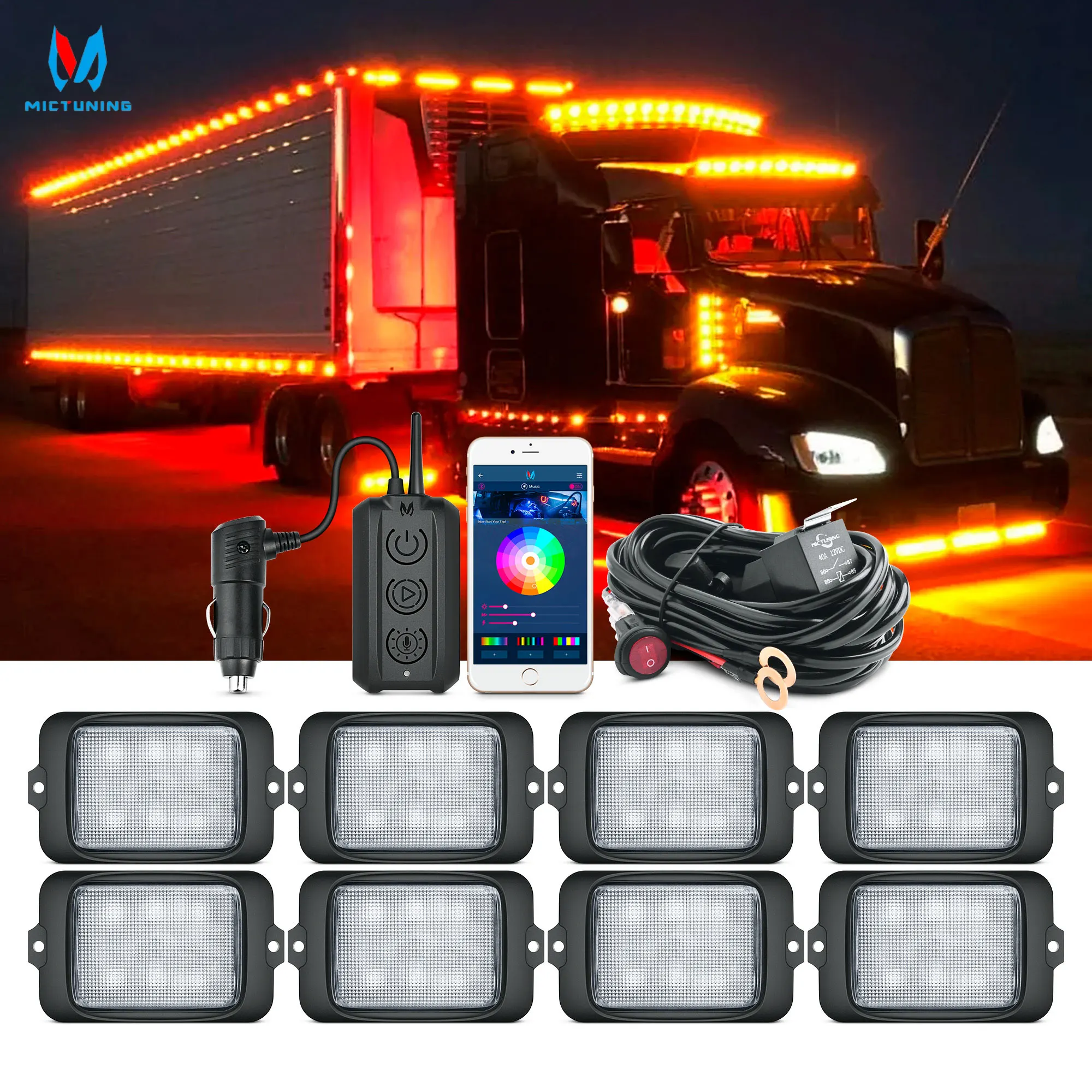 MICTUNING C3 RGBW LED Rock Lights -8 Pods Многоцветные неоновые подсветки Bluetooth APP и беспроводной