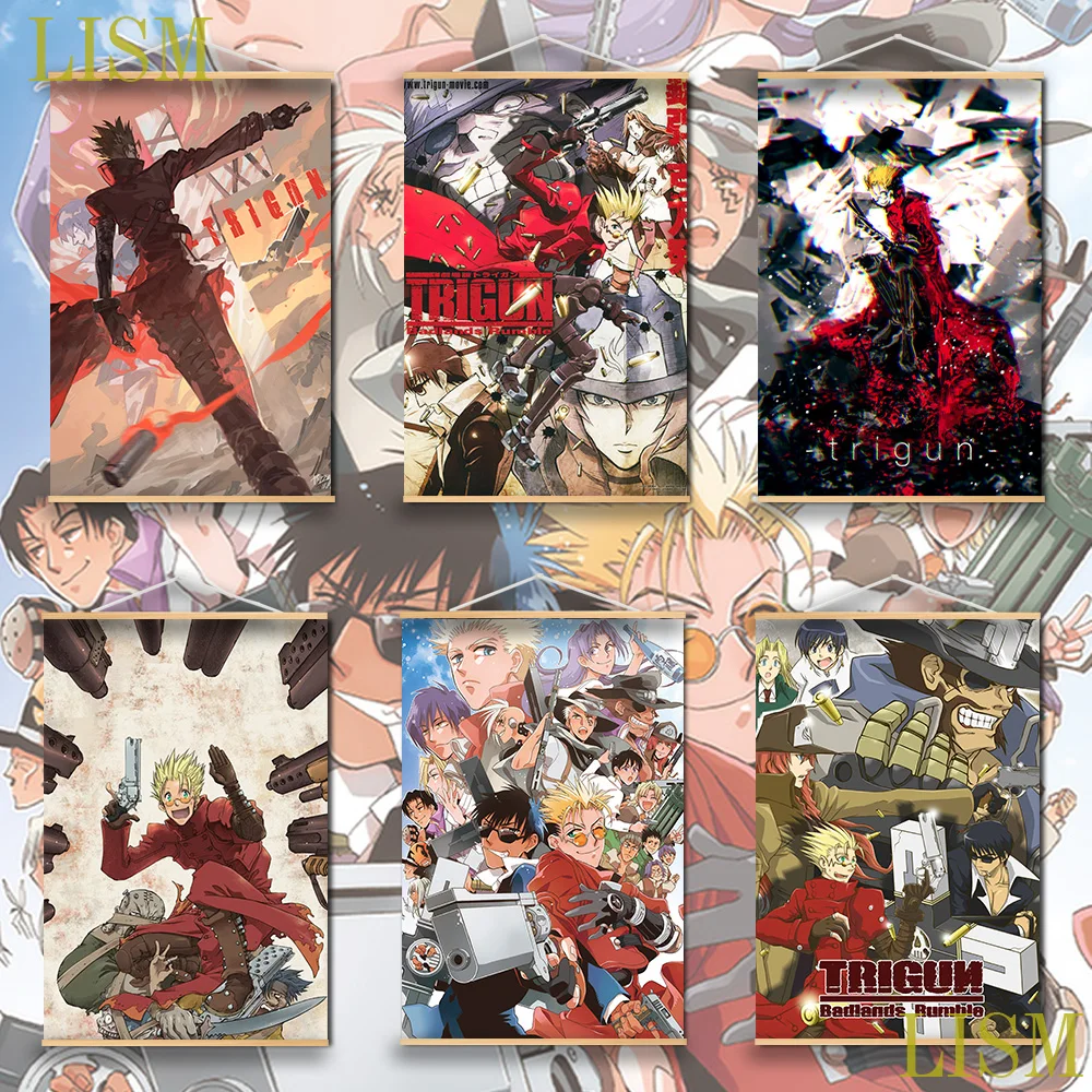 

Trigun Vash the Stampede Nicholas Anime Poster manga picture with solid wood hanging scroll with canvas painting