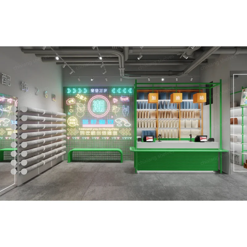 Фото Стеллажи для демонстрации товаров в зеленой тематике Greenparty/Daiso: универсальные стеллажи для демонстрации шляп, украшений и игрушек. №5