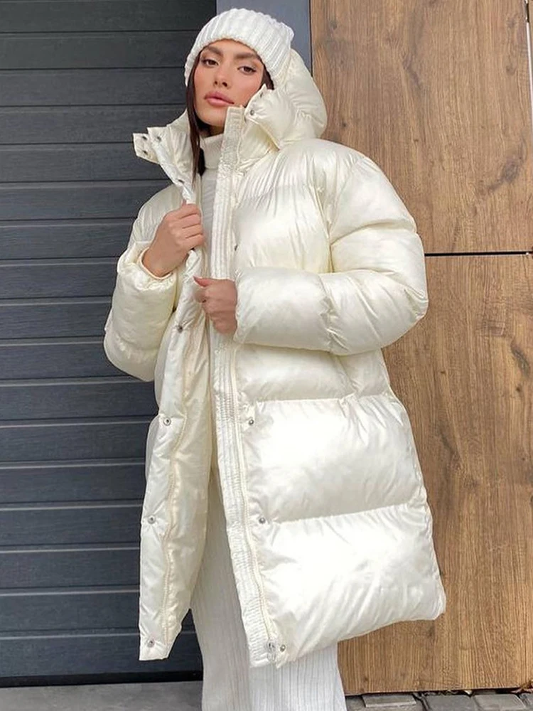 Winter Women Long Hooded Parkas Coats Casual Solid Straight Thick Down Jackets Windproof Warmth Female Outwear Clothing 2022 New