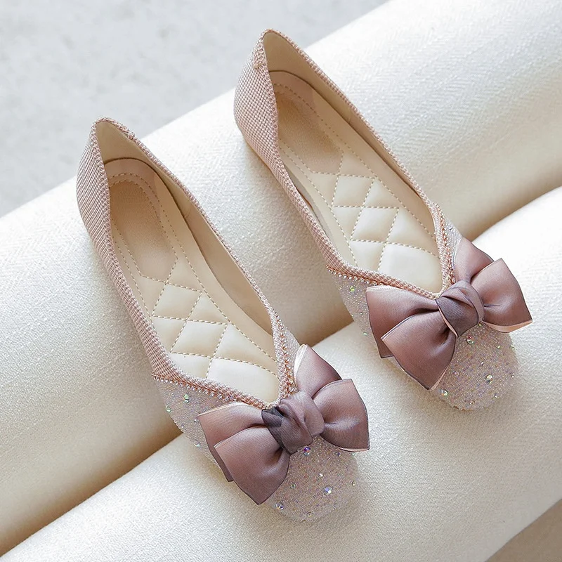

Women Flats Party evening dress shoes Fashion Slip On Low Heels Loafers cute Bowknot Wedding shoes Rainbow color Pearl Footwear