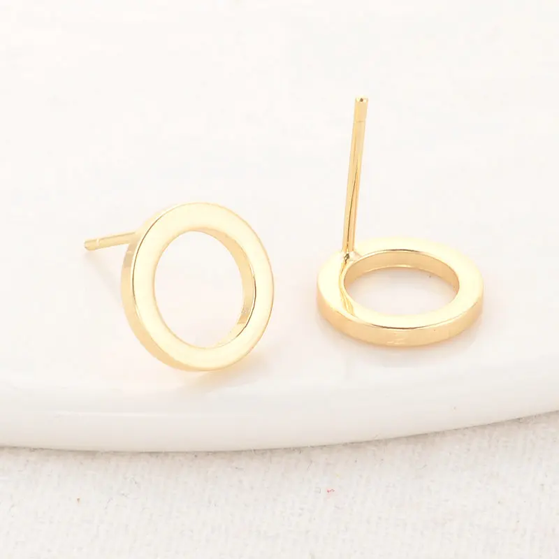 

6PCS 14K Real Gold Color Brass Round Shape Stud Earrings Pins Earrings Jewelry Making Supplies Diy Findings Accessories