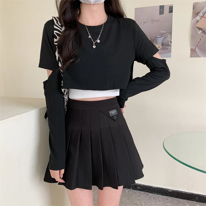 

Fashion Sling and T-shirt two-piece suit Long Sleeve Women T-shirts harajuku loose young girls T Shirt womens clothing Crop Top