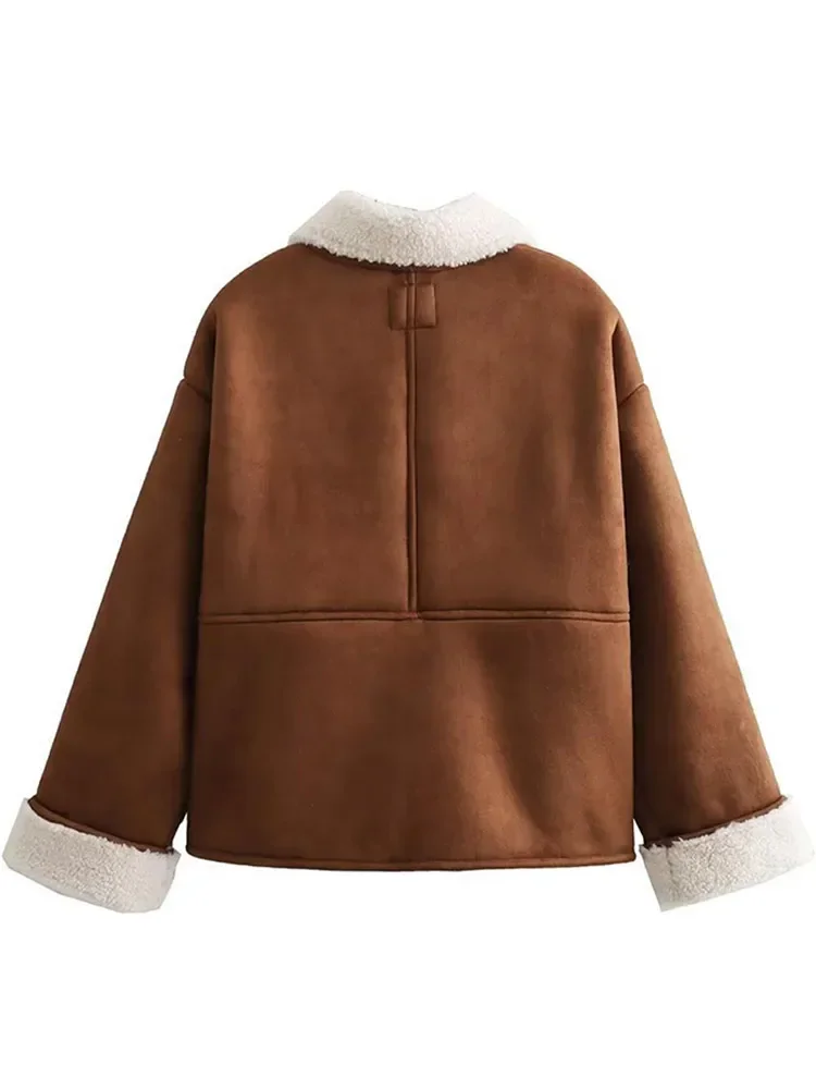 Осенне-зимняя модная куртка из искусственного меха ягненка женское коричневое