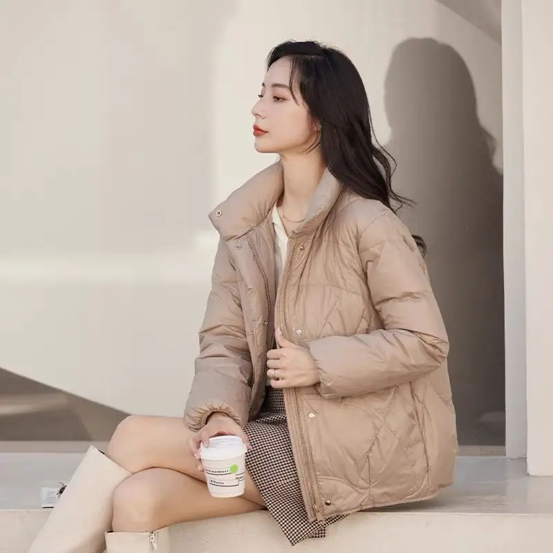 90% White Duck Down Jacket Female Clothing Casual Short Winter Coat Women Thick Warm Solid Loose Parkas Black Red Khaki Tops