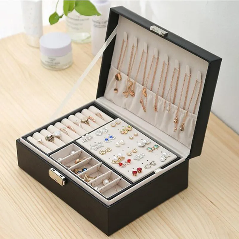 

New High Capacity Leather Jewelry Box Travel Jewelry Organizer Multifunction Necklace Earring Ring Storage Box Women Gifts 2022