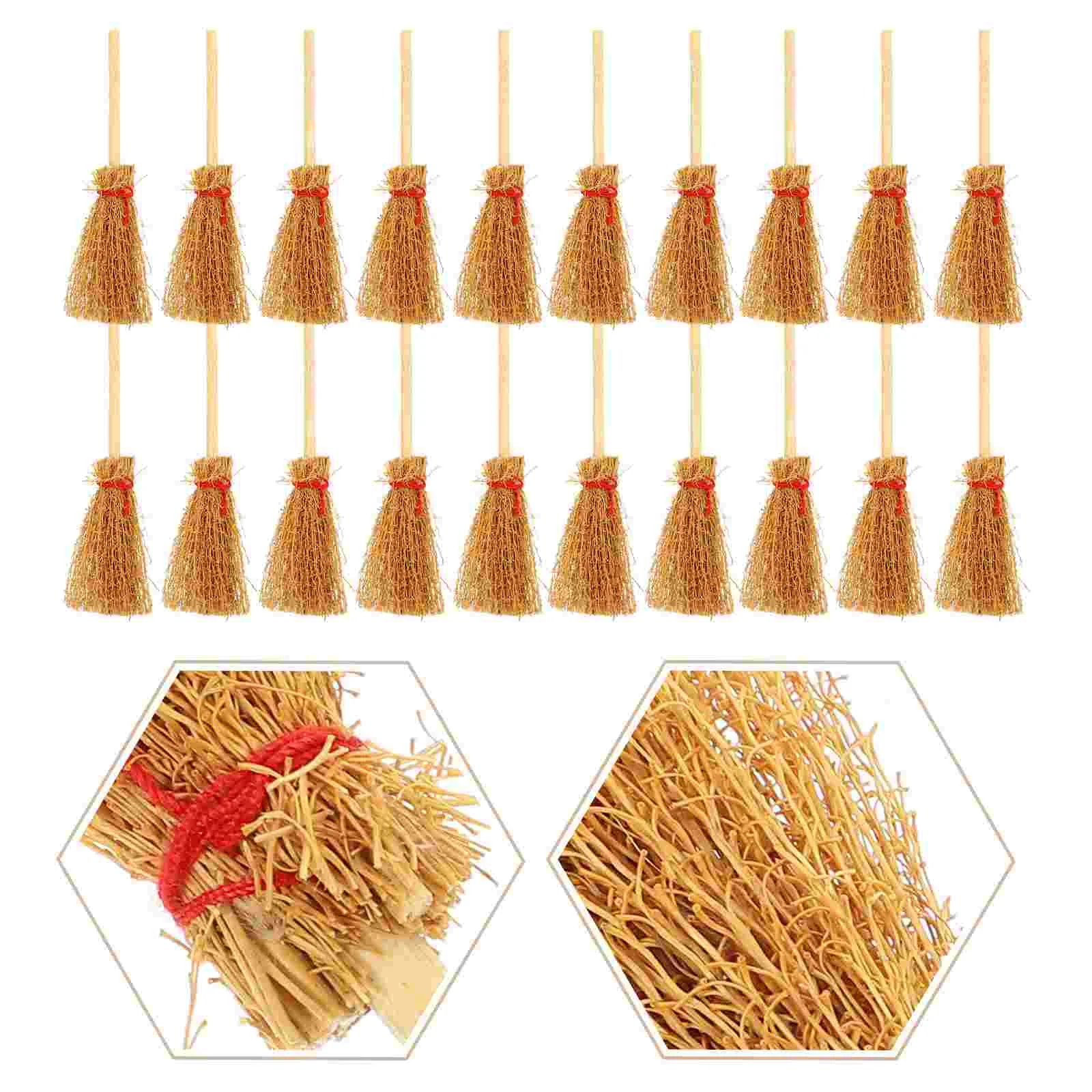 

20 Pcs Craft Straw Brooms Kids Broomstick Mini Pendant Halloween Small Witch Tree Ornament Hanging Decoration