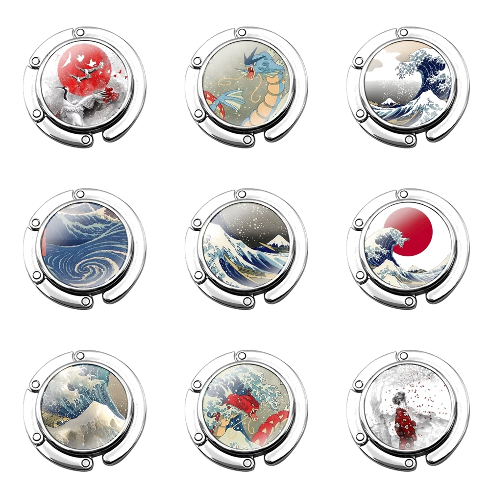 Складной крючок для кошелька для женщин, настольная Сумочка для хранения, складной декоративный крючок, искусство волн в японском стиле