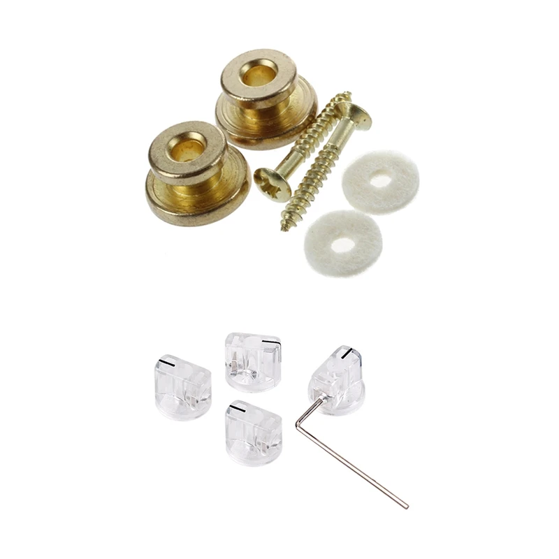 

2Pcs Golden Strap Button With Mounting Screw For Guitar Mandolin With Transparent Flat Guitar Bass Knob