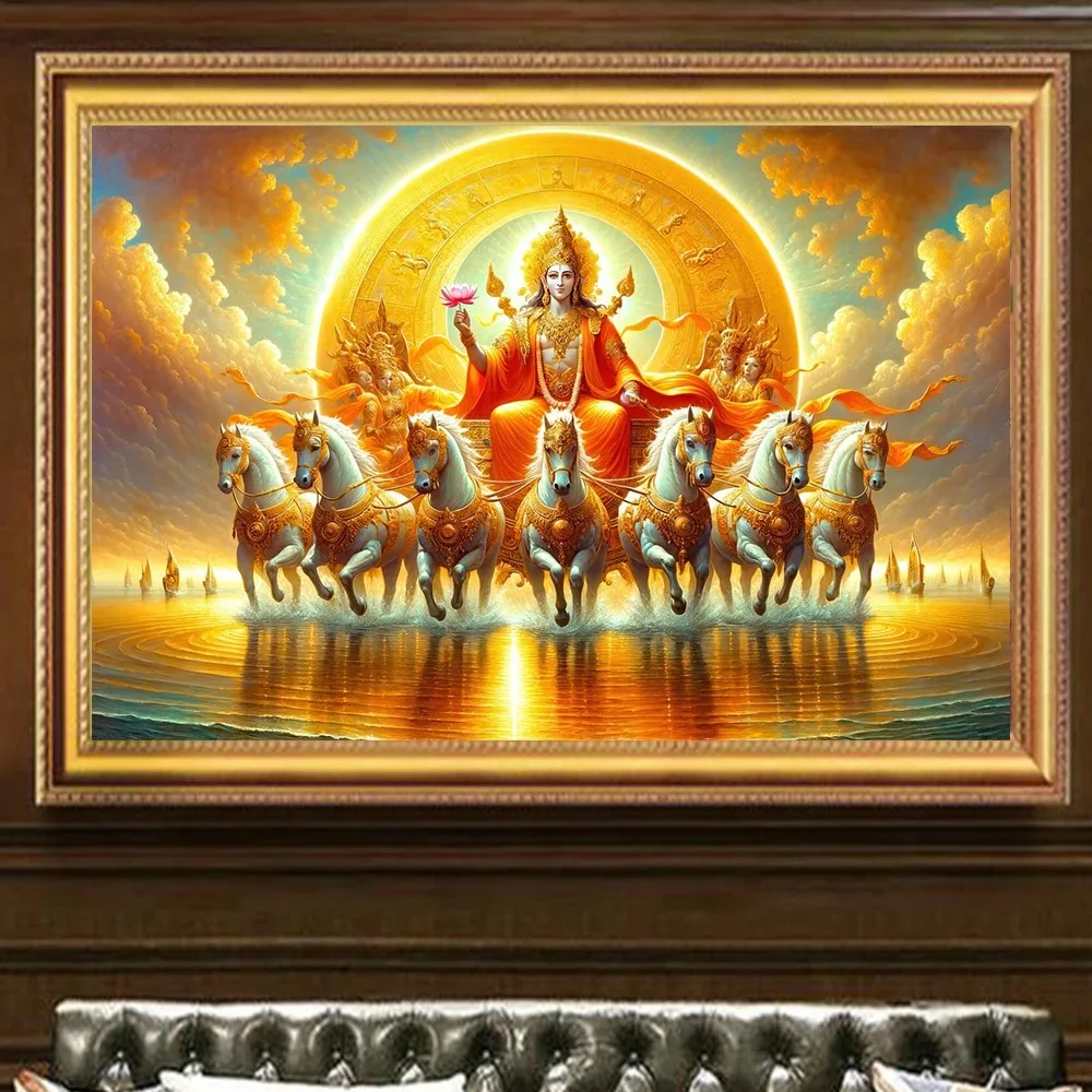 Индийский золотой религиозный постер с принтом Бога Золотая доспеха Лошадь