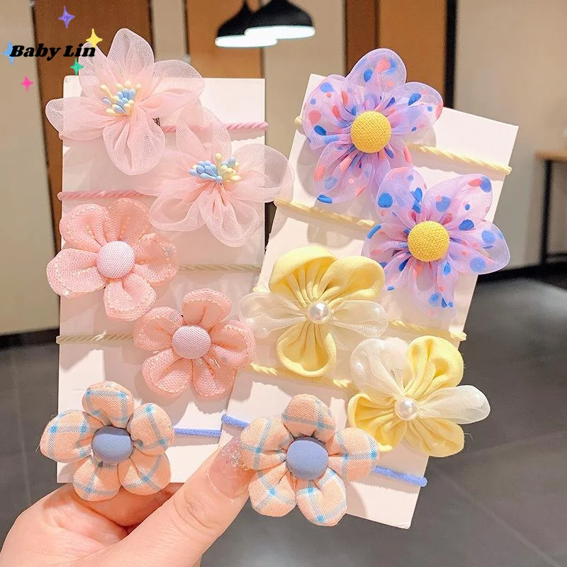 

10PCS New Fashion Flowers Girls Cute Kids Elastic Hair Bands Children Hair Ties Princess Hair Accessories Baby Headwear