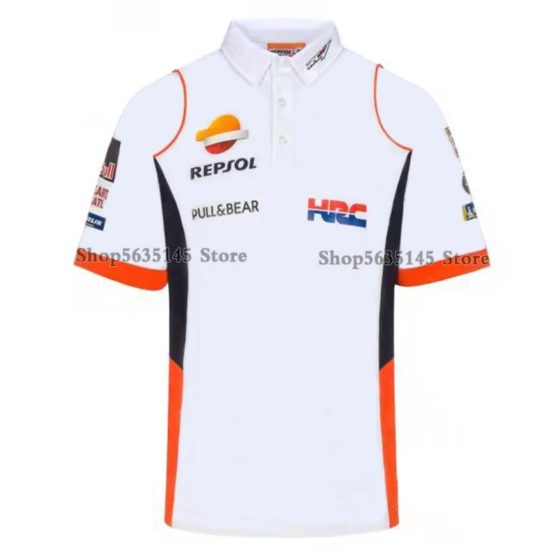 

GP For Honda HRC Repsol Racing Team Polo Shirt Motorcycle Ride White/Dark Blue Summer Men's Quick Dry Breathable Do Not Fade