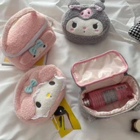 kawaii sanrios sleeping series cartoon kuromi anime mymelody cute creative soft plush doll storage cosmetic bag toys for grils