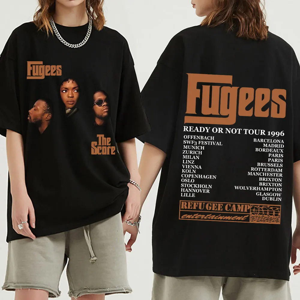 

Hip Hop Band The Fugees Score Ready or Not Concert Tour 1996 Oversize T-Shirts Fashion Short Sleeve T Shirt Streetwear Tees Tops