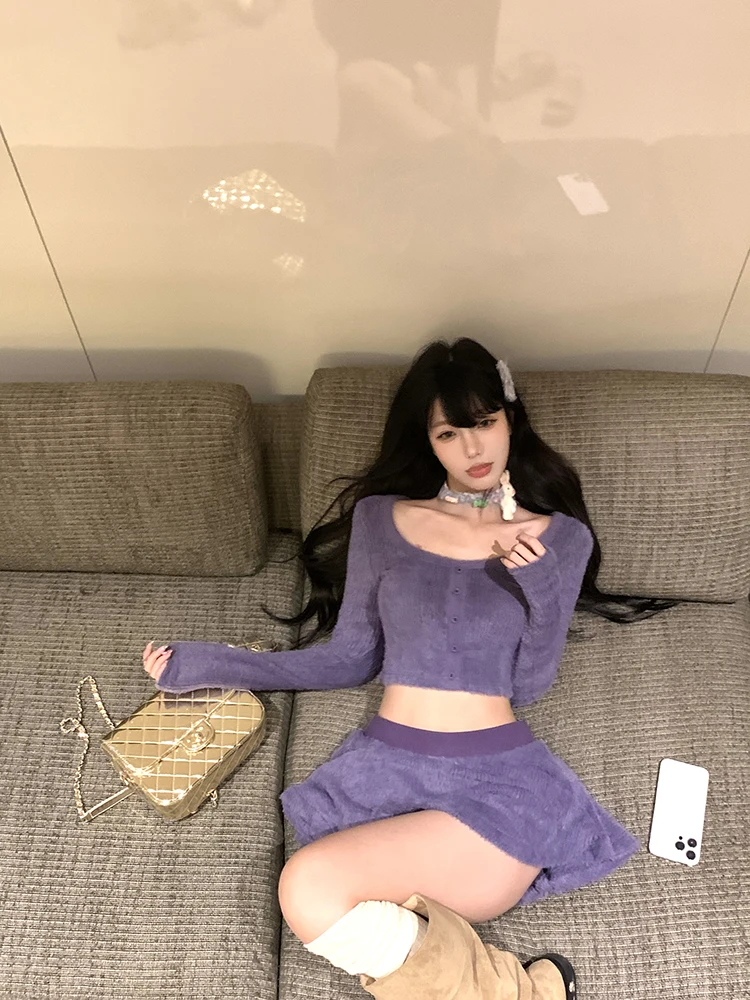 Женский мохеровый свитер с оборками юбка длинными рукавами