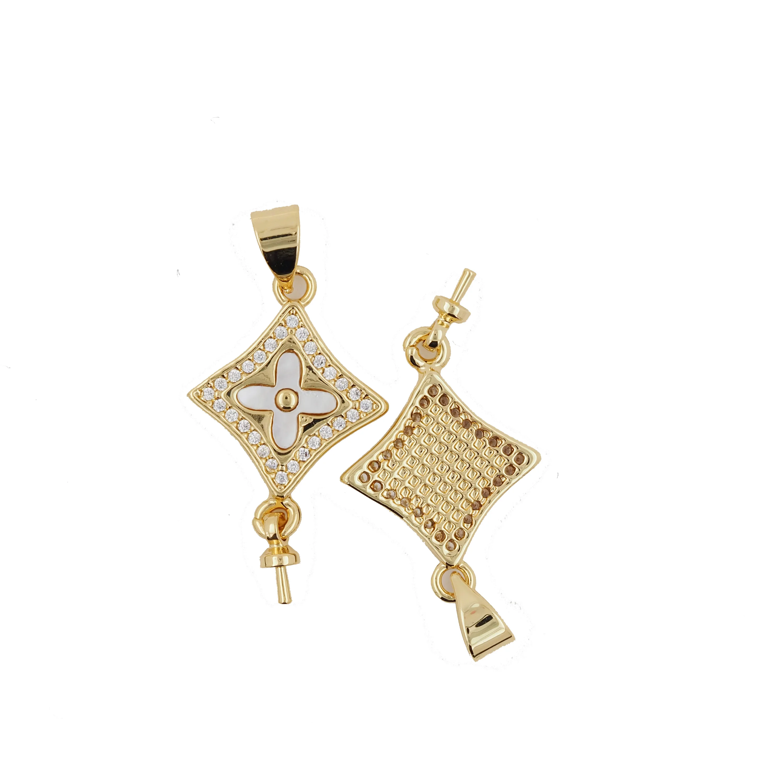 Ожерелье Huggie с циркониевым крестом и клевером покрытое 18-каратным золотом