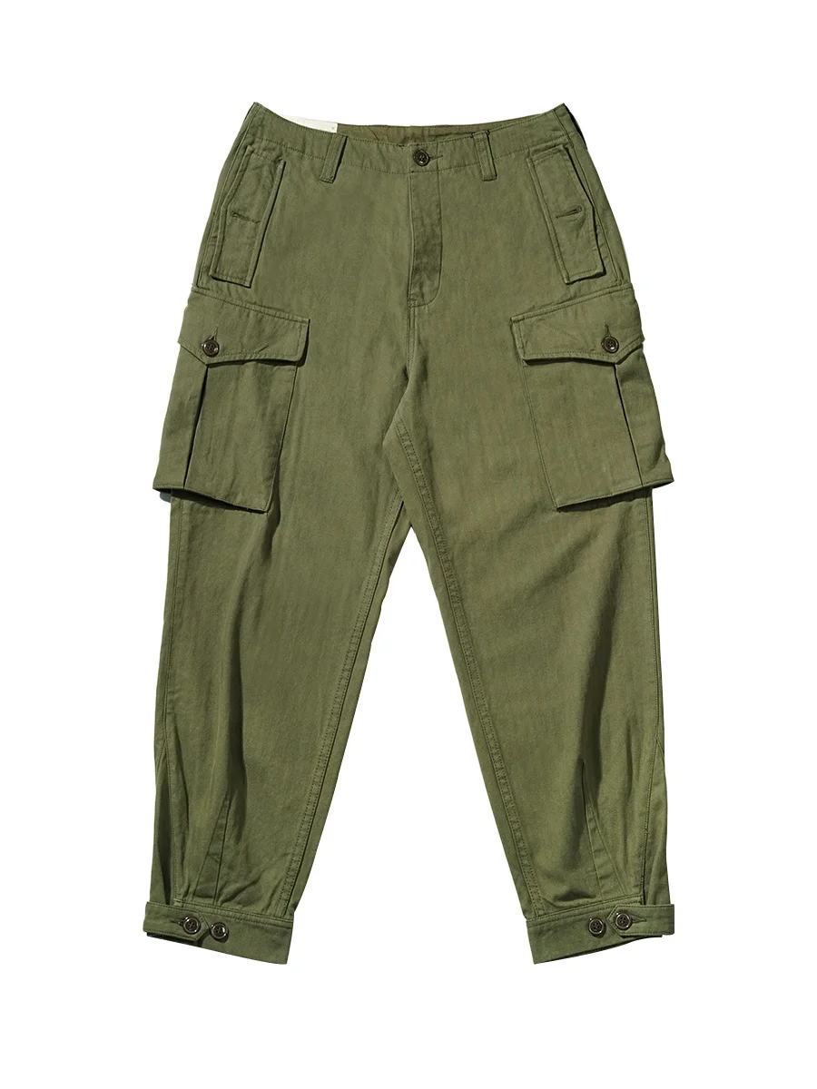 Men's Cargo Pants 12OZ Mid-high Waist Loose Straight Ankle-Length Army Casual Vintage Trousers Spring Autumn Overalls