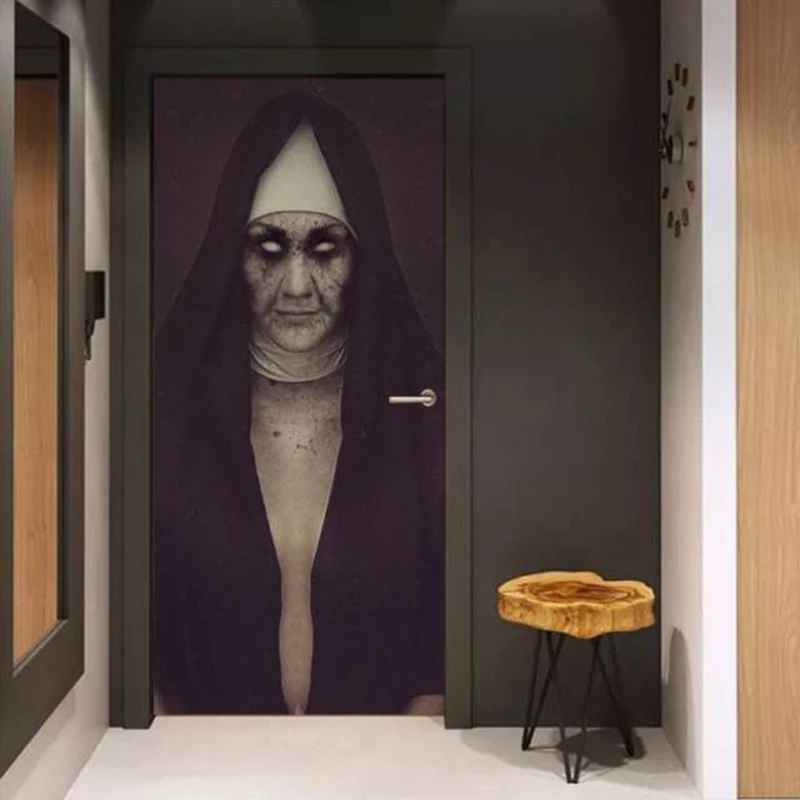 

Дверная наклейка на Хэллоуин, жуткая монахиня, зомби, 3D виниловая наклейка
