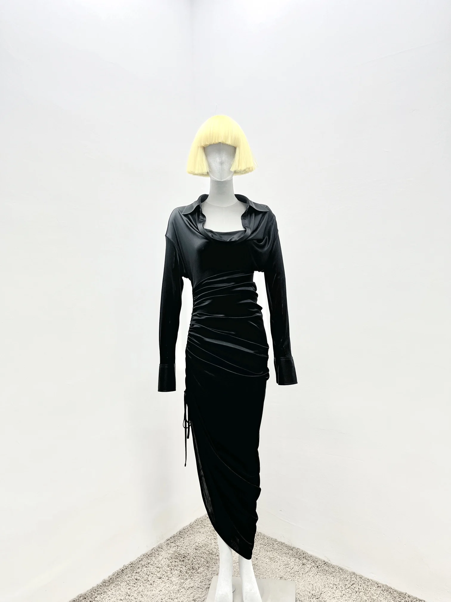 '23 summer new free collar irregular dress skirt side height adjustable retro atmosphere