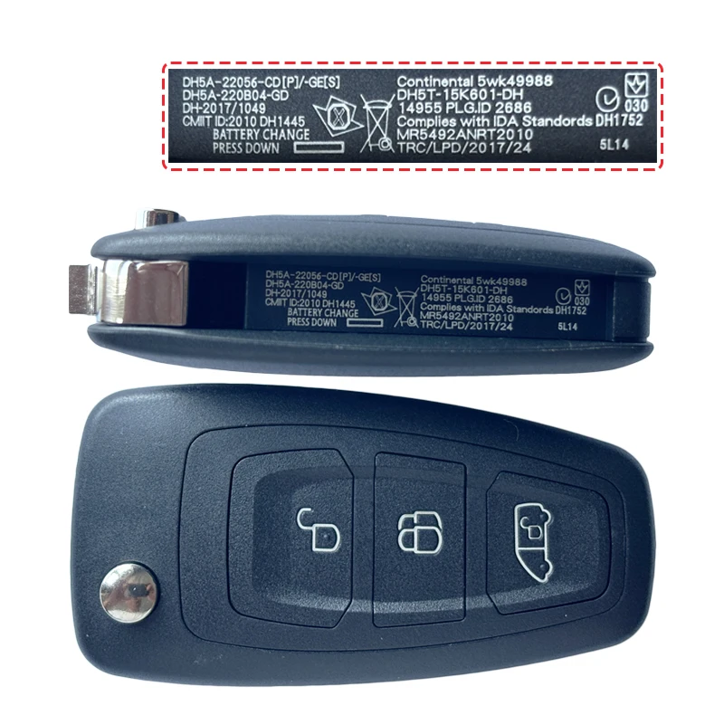 

TXK018083-1 послепродажный 3-кнопочный ключ для Ford Transit, флип-брелок с дистанционным управлением, 434 МГц, 49 чипов, чип HITAG Pro, GK2T-15K601-AB/AC