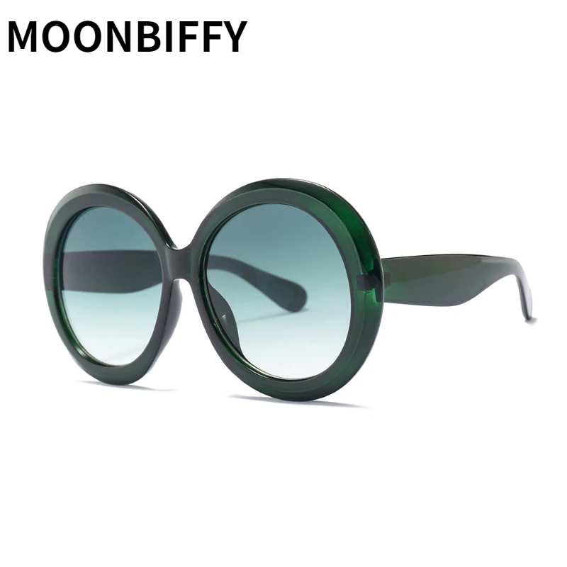 

New Fashion Round Sunglasses Women Vintage Brand Designer Black Green Oversized Frames Mirror Shades Female UV400