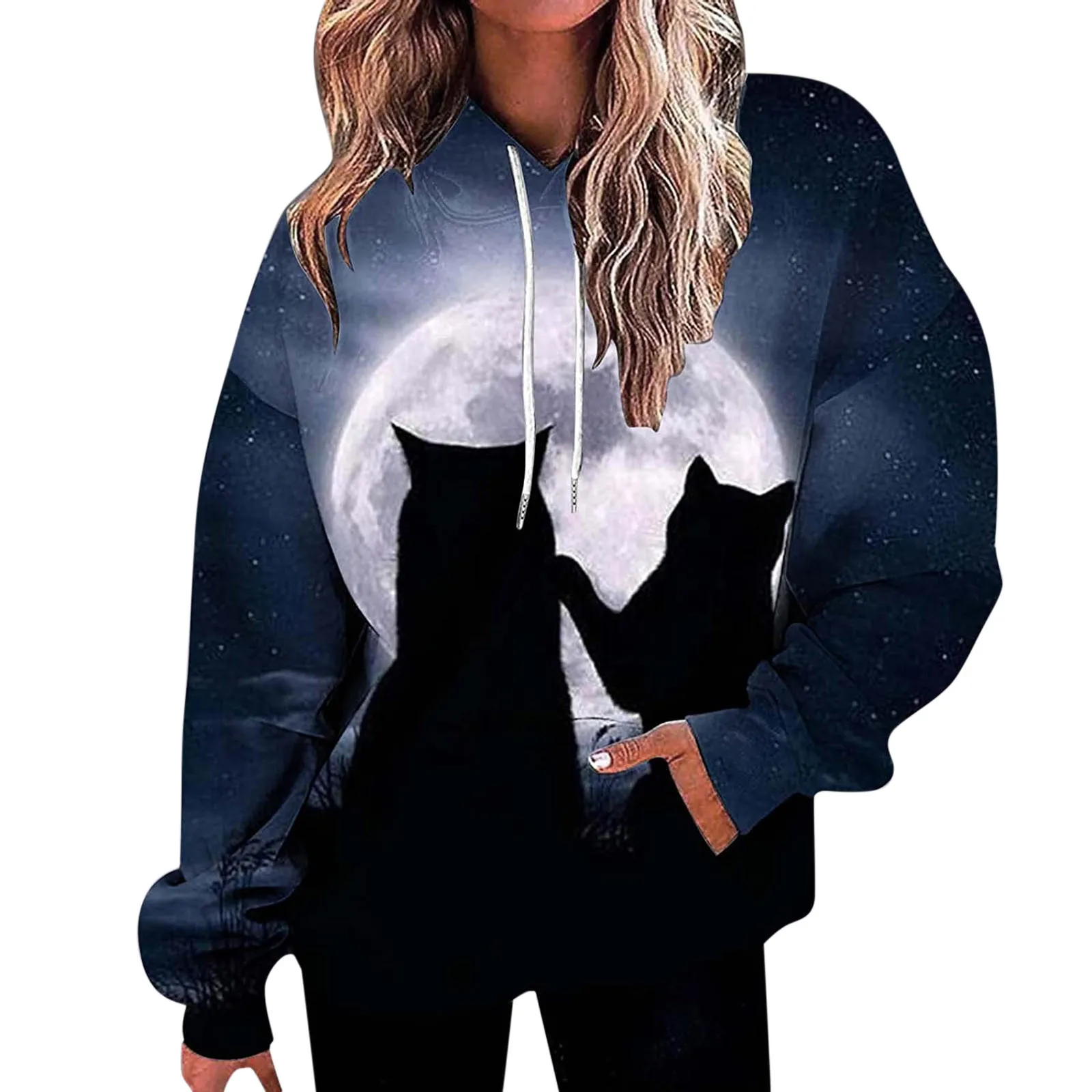 

Женская толстовка с капюшоном на молнии, Женская толстовка, пуловер с принтом кота, свитер, Женская толстовка, очень большие толстовки для ж...