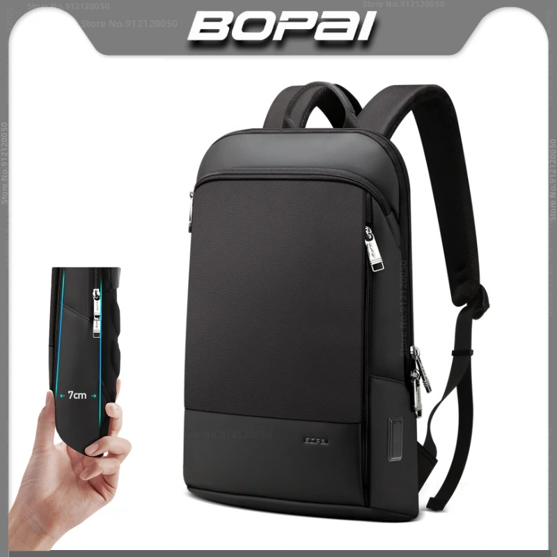 BOPAI Business Casual Backpack Slim Laptop 15.6 Inch Pack Office Work Men Women Anti Theft Unisex Black Thin Light Backpacking